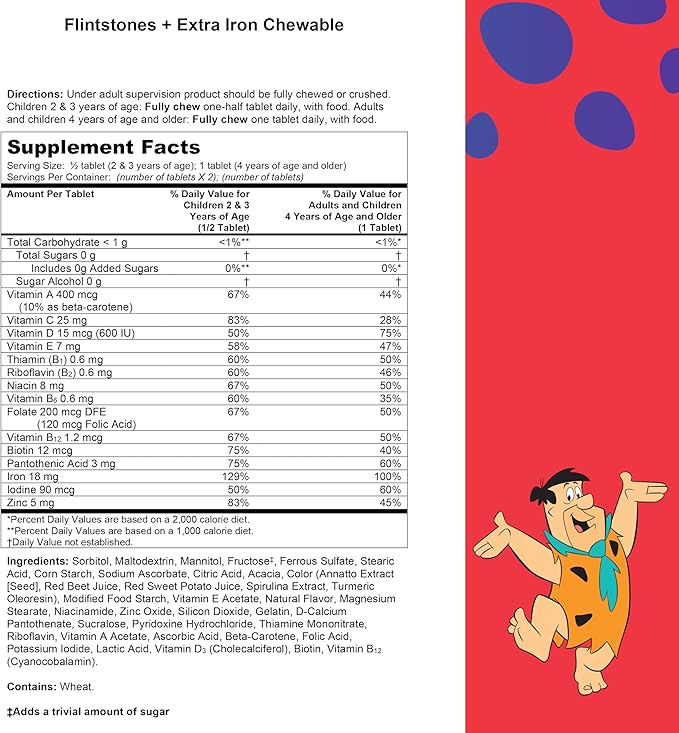 Flintstones Vitamins Chewable Kids Multivitamin with + Extra Iron for Toddler &amp Kid with Vitamin C D Vitamin B12 160 Count (Packaging Will Vary)