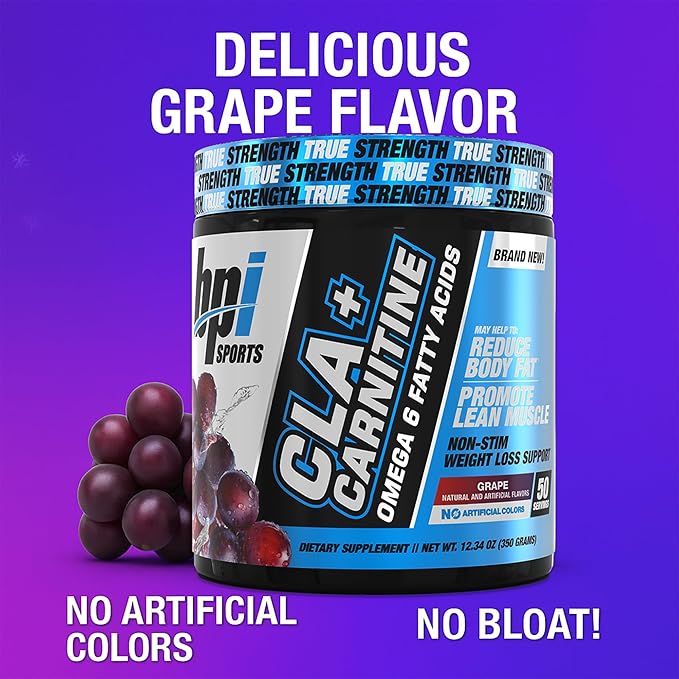 BPI Sports CLA+Carnitine – CLA L Carnitine &amp Linoleic Acid – L Carnitine Supplement for Weight Loss Metabolism &amp Lean Muscle – Caffeine Free – Grape – 50 Servings – 12.34 oz