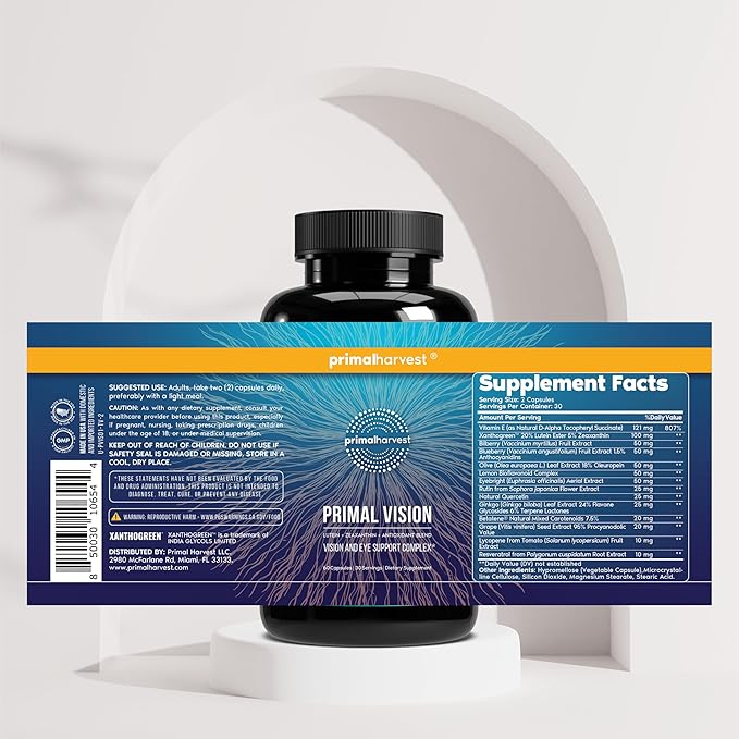 Primal Harvest Primal Vision with Lutein Zeaxanthin Vitamin A and Zinc for Eye Health Blue Light Support and Visual Clarity 2 Pack