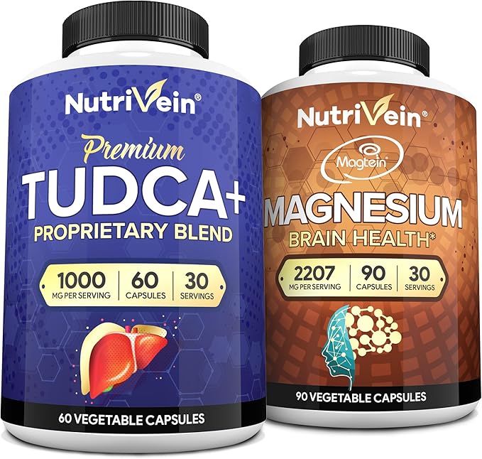 Nutrivein Premium Magnesium L-Threonate &amp TUDCA Supplement Bundle: High-Absorption TUDCA+ &amp Magnesium Threonate for Whole-Body Wellness Detox &amp Clarity