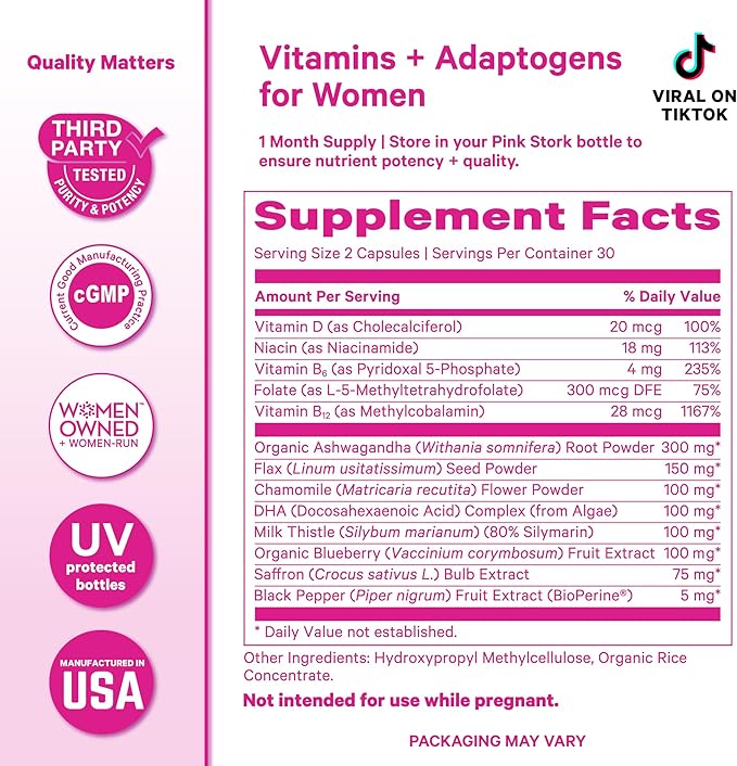 Pink Stork Primal Nutrition &amp Stress Supplements | Cortisol Complex &amp Beef Organ Bundle for Women | Adaptogen Stress Support Energy &amp Hormone Balance