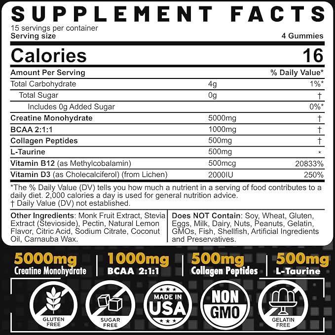 2 Pack Creatine Monohydrate Gummies + 1 Pack Vegan Algae Omega-3 1000mg Gummies