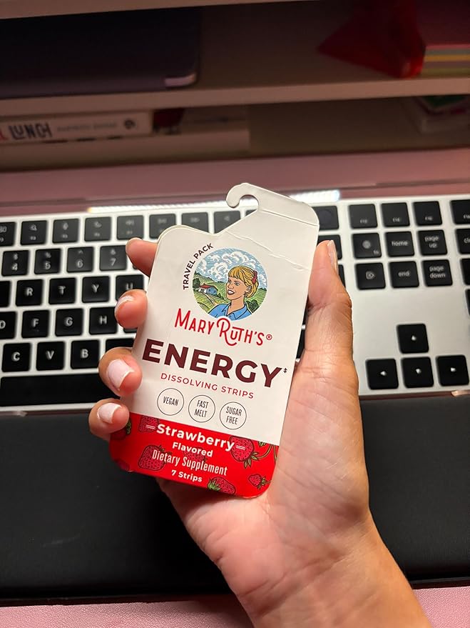 Energy Dissolving Strips by MaryRuth's | Biotin | Vitamin B12 | Vitamin B6 | B Vitamin Complex | Support Energy Levels | L Theanine | Sugar Free | Strawberry Flavor | Vegan | Gluten Free | 30 Count