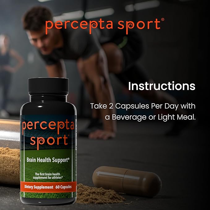Percepta Sport Brain Supplement for Athletes - Natural Plant-Based Brain Health Supplement - Enhances Performance Focus Concentration and Energy - 30 Day Supply