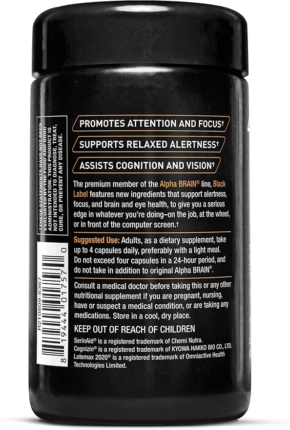 ONNIT Cognitive Performance Bundle: Alpha Brain Nootropic Capsules (90 Count) + Alpha Brain Black Label Capsules (80 Count) IGEN Non-GMO Tested Focus Mental Clarity &amp Alertness Pack of 2