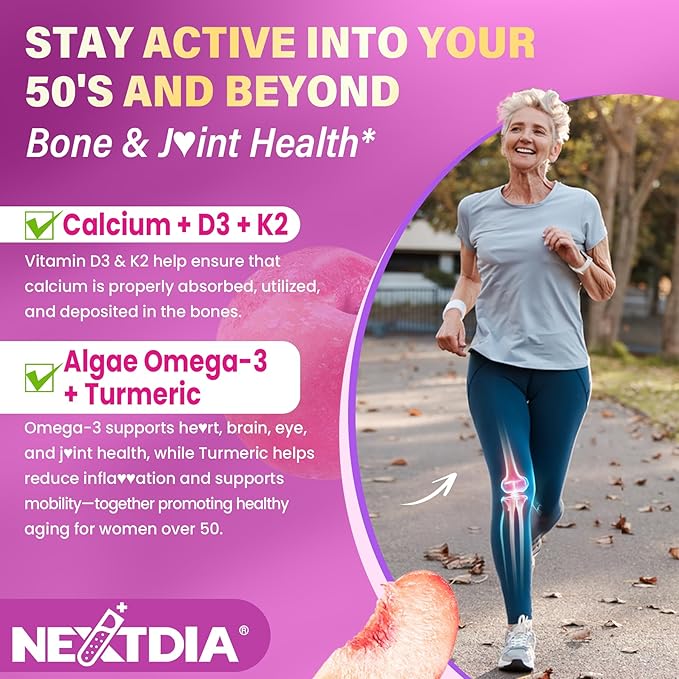 Multivitamin for Women 50 Plus Gummies Vegan Omega 3 Methylfolate Calcium D3 K2 CoQ10 Daily Vitamin A C E Methylated B12 Biotin B Complex Zinc - Bone Energy Longevity - Sugar Free 60Count