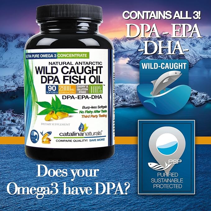 (Pack of 2) Wild Caught Omega-3 DPA Fish Oil - 2900 mg with DPA EPA &amp DHA - 180 SoftGels – Triple Strength Burp-Free