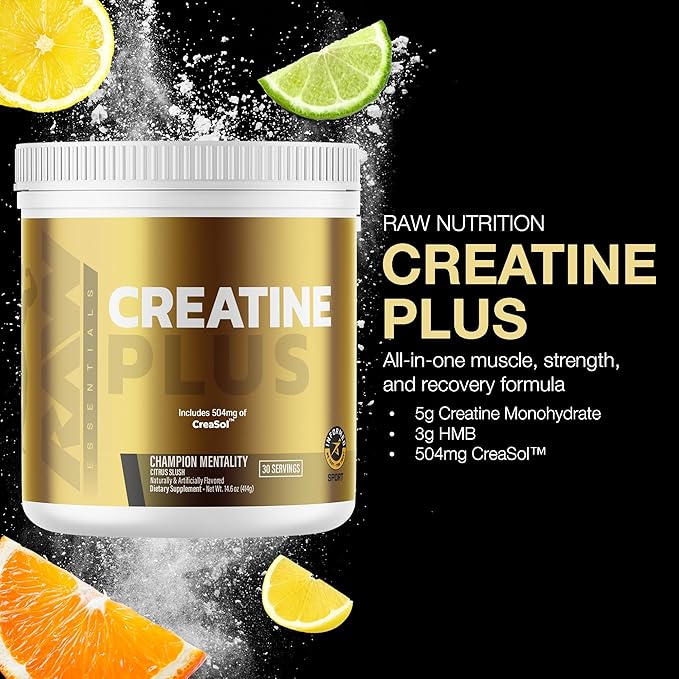 RAW Creatine Plus Creatine HMB Powder for Men &amp Women - Creatine Monohydrate Powder with HMB Taurine &amp No Added Sugar - Muscle Mass Growth Strength Building &amp Enhanced Energy - Champion