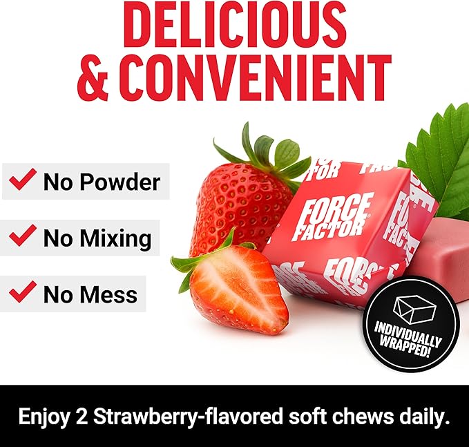Force Factor NMN Longevity &amp Anti-Aging Nicotinamide Mononucleotide NAD+ Support Cellular Health Cellular Repair Energy Metabolism Strawberry 60 Soft Chews