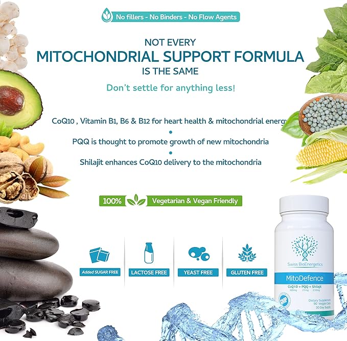 MitoDefence - 300mg CoQ10 with 21mg PQQ and 210mg Shilajit Daily dose - All-in-ONE Mitochondrial Support with Enhanced Absorption - Manufactured and Tested in The USA