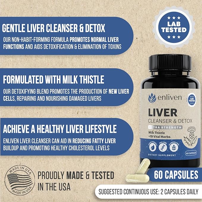 Tinnitus &amp Liver Support Supplement | Formula for Ringing Ears Focus Detox &amp Digestion | Bioflavonoids Milk Thistle &amp B12| Supports Auditory &amp Liver Health | 60 Capsules flavonoid E