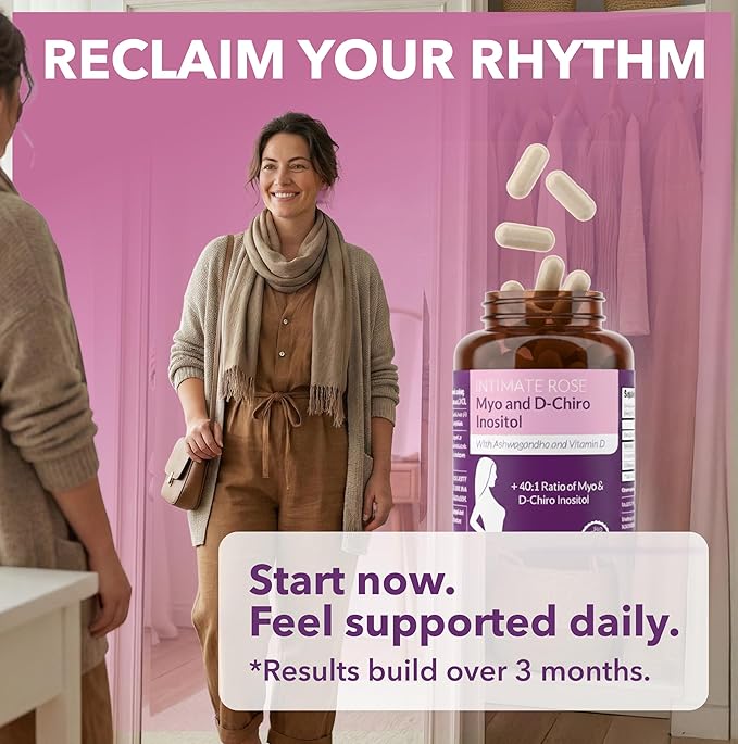 Intimate Rose Myo-Inositol &amp D-Chiro Inositol Supplement for Women - Hormone Balance &amp Ovarian Support for Women - Ideal 40:1 Ratio Vitamin D3 + Ashwagandha