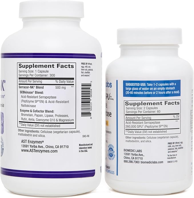 Serracor-NK (300) &amp Serra-RX 260000 SU (120)- Scar Tissue Bundle - Acid-Resistant Serrapeptase Proteolytic Systemic Enzyme