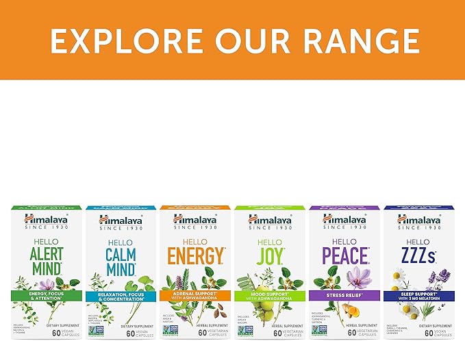 Himalaya Hello Energy with Ashwagandha for Adrenal Support &amp Daily Energy and &amp Ashwagandha +Immune with Vitamin C for Active Immune Support 60 Capsules Each - Bundle