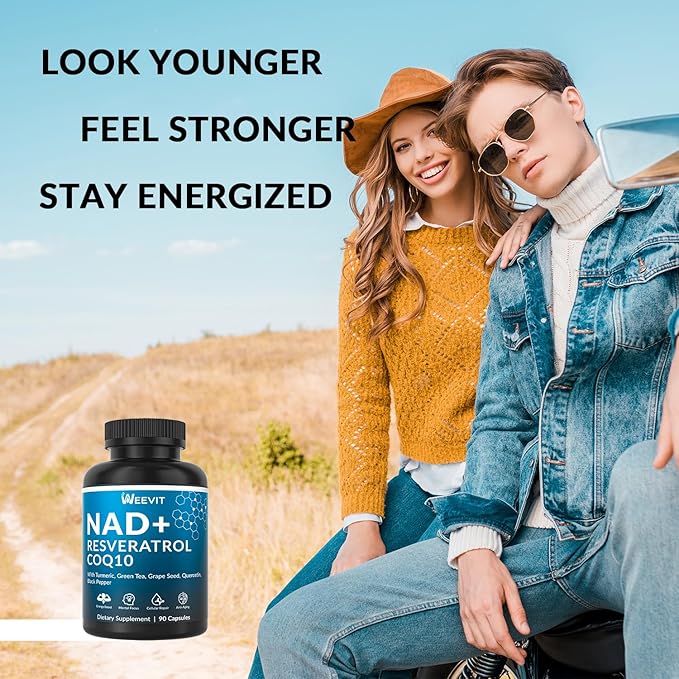 NAD+ Resveratrol Supplement with COQ10 Quercetin Turmeric NAD+ Supplement for Men and Women - Energy Focus &amp Anti-Aging Support - Gluten Free Non-GMO