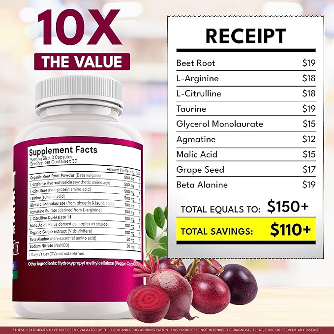 NEW AGE Beet Root Capsules - L Arginine L Citrulline Nitric Oxide Beetroot Powder Arginine Citrulline Supplement – 270 Vegan Capsules