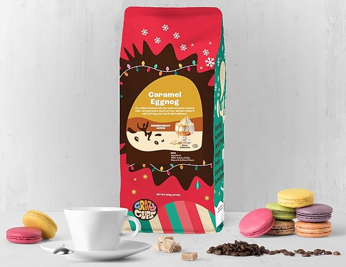 Crazy Cups Flavored Holiday Ground Coffee Variety Pack Includes Holiday Spice White Christmas Caramel Eggnog in 10 oz Bags 3 Pack
