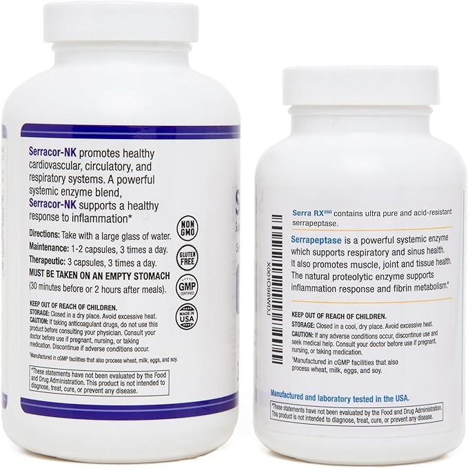 Serracor-NK (300) &amp Serra-RX 260000 SU (120)- Scar Tissue Bundle - Acid-Resistant Serrapeptase Proteolytic Systemic Enzyme