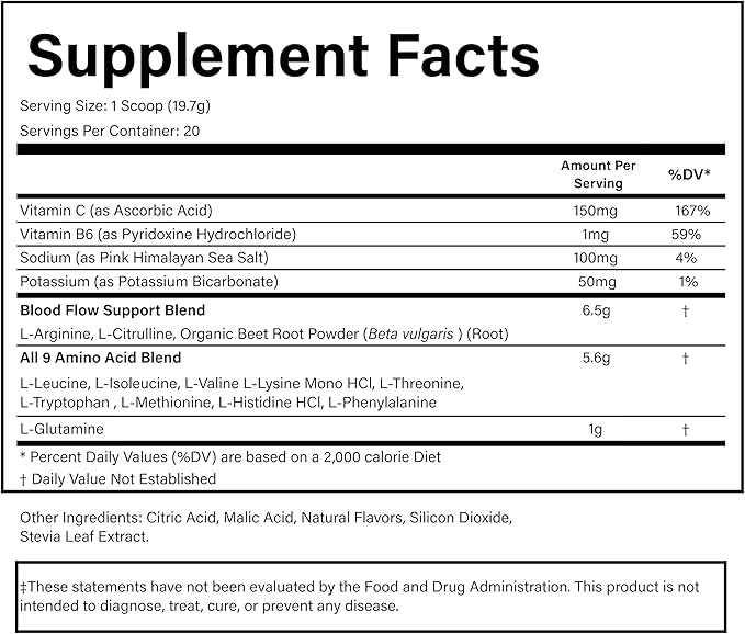 PURE® Amino+ Essential Amino Acids Powder - 30 Servings 500g - Full Spectrum EAA with L-Arginine L-Citrulline &amp Beet Root - Muscle Recovery &amp Hydration Drink - Fruit Punch Flavor Made in US