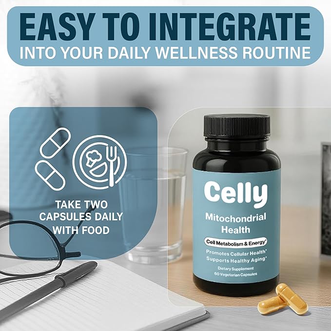 Celly Mitochondrial Health | Longevity Supplement for Cellular Nutrition and Healthy Aging | Promotes Mitochondria ATP Energy with CoQ10 Resveratrol &amp Green Coffee | Made in USA &amp 3rd Party T