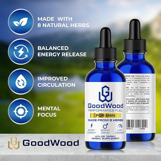 GoodWood - Male Liquid Drops - Increases Stamina and Size - Improves Energy Drive and Power - for Men Ages 30 40 50 60+ - Made with 8 Herbs and Organic - One Pack