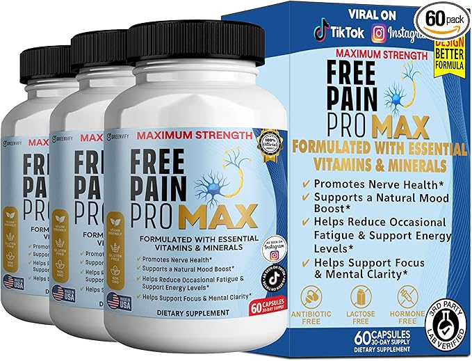 Free Pain ProMax Maximum Strength 60 Capsules Nerve Health Support with Vitamins &amp Minerals 30 Day Supply (3)