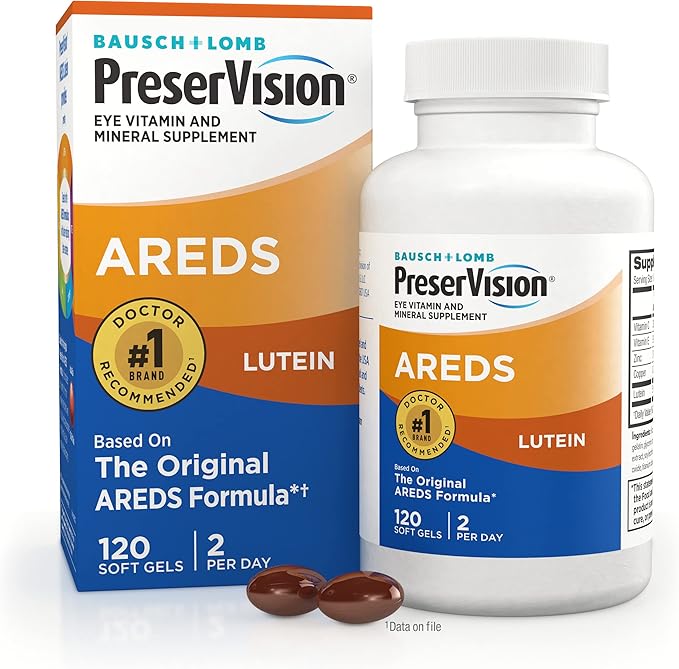 PreserVision AREDS Lutein Eye Vitamin &amp Mineral Supplement Beta-Carotene Free Soft Gels 120 ct (Pack of 2)