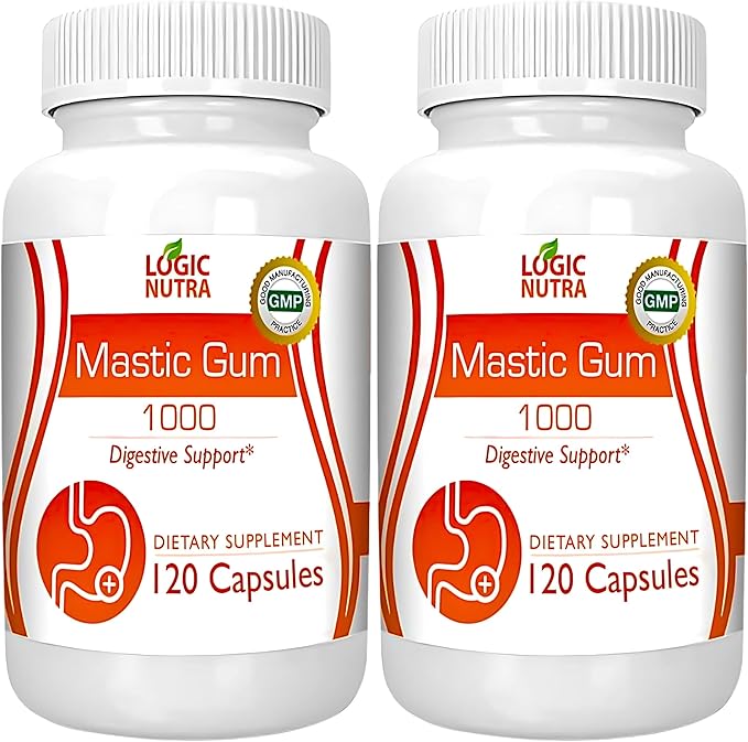 Mastic Gum Capsules - Natural Gastrointestinal Support Supplement 1000mg Per Serving - 120 Capsules (2 Bottles)