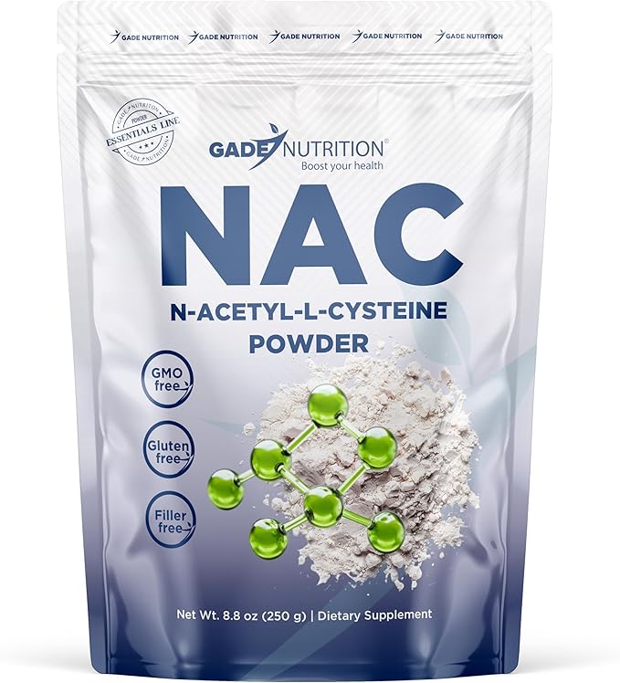 Gade Nutrition NAC Powder - N-Acetyl-Cysteine | Potent Antioxidant Support | 250g (8.8 oz) 600mg per Serving 416 Servings | Non-GMO Gluten-Free Dairy Free Vegan | USA Made