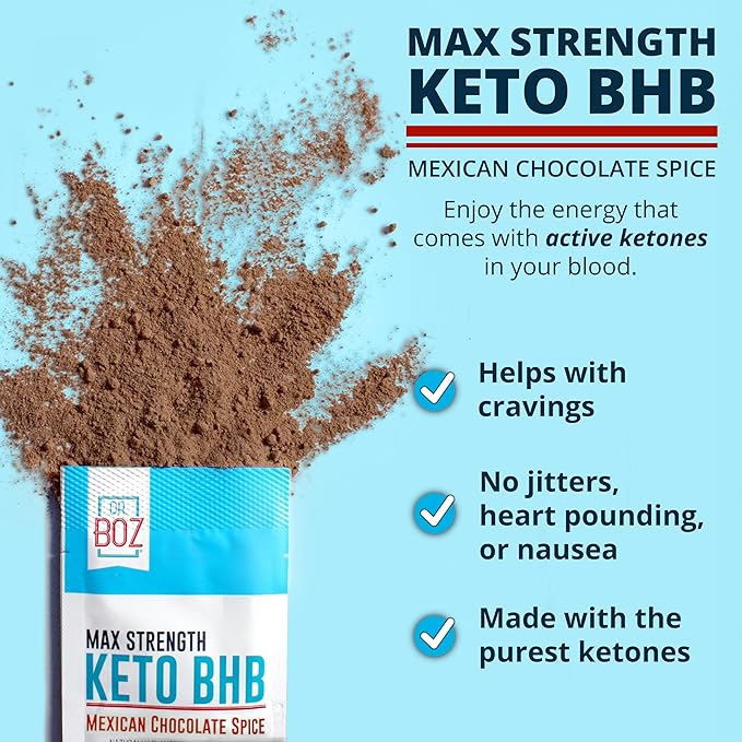 Dr. Boz - Keto BHB Powder - Mexican Chocolate Spice 20 Servings - Ketones Drink - Energy &amp Reduced Cravings - Max Strength Dietary Supplement - Quality Tested - Made in The USA - 10.9oz (310g)