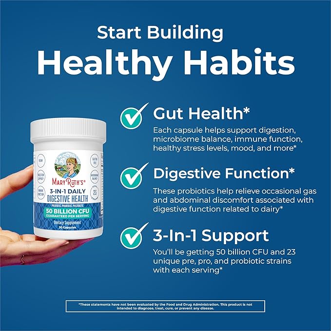 MARYRUTH'S 3-in-1 Probiotics for Digestive Health | Prebiotic &amp Postbiotic | Gut Health Supplement for Women &amp Men | 23 Unique Strains | Immune Support | 50 Billion CFU | 30 Servings