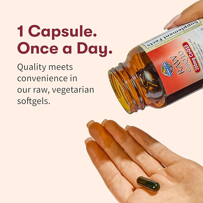 Garden of Life CoQ10 200mg Vegetarian Omega 3 6 9 Supplement Raw Co Q 10 Chia Seed Oil Whole Food Nutrition with Antioxidant Support Coenzyme q10 Supplement for Heart Health 60 Capsules