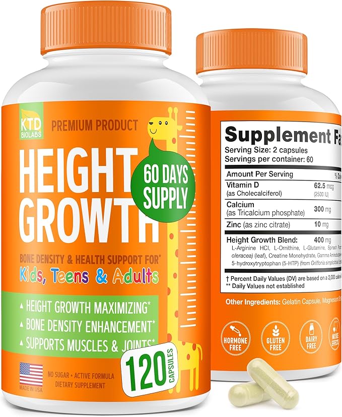 Height Growth Maximizer - Made in USA - Natural Height Increase Booster &amp Teen Vitamins - Pills to Grow Taller at Any Age - Bone Growth Supplement for Adults &amp Kids - 120 Capsules