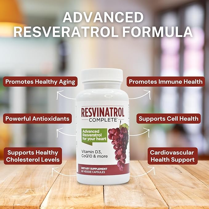 Capsules 60 Count- Resveratrol Supplement Supports Healthy Aging Heart Health and Immune Function with Quercetin Grape Seed Extract Vitamin D3 and CoQ10