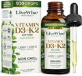 Live Wise Naturals Vitamin D3 K2 (MK-7) Peppermint Drops for Adults - 930 Drops Ultra Concentrated Formulation 1208 IU Vitamin D3 25 MCG - Precision Micro-Dosing Dropper for Calcium &amp Bone Supp