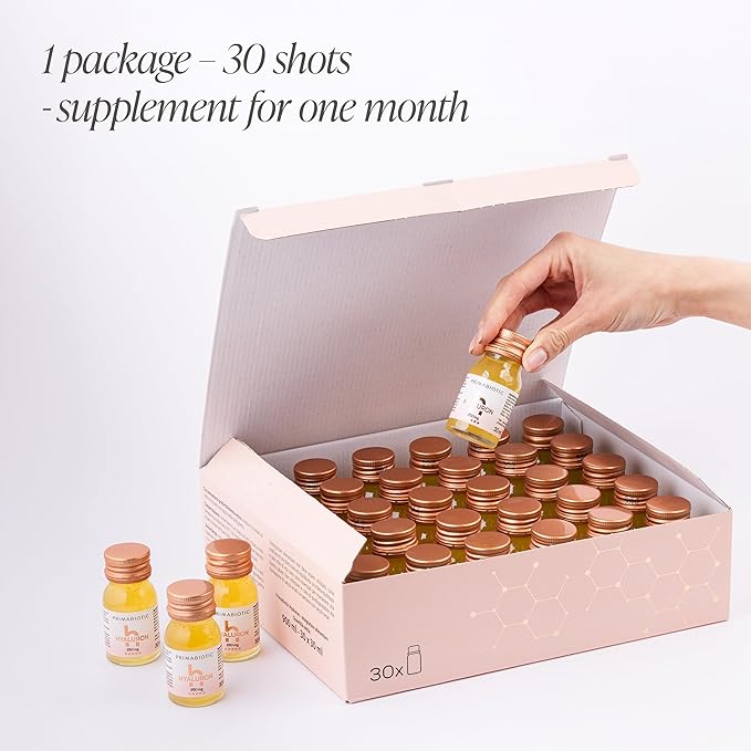 PRIMABIOTIC Hyaluronic Acid 250mg - Mango Flavor 30 Shots x30ml | Vegan Deep Hydration Anti-Aging and Skin Elasticity Support - Beauty Drink for Hydration Smoothness and Firmness