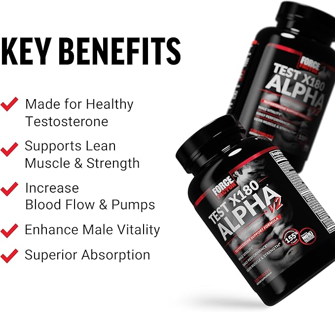 Force Factor Test X180 Alpha v2 T-Support for Men T-Supplement to Help Build Strength Boost Nitric Oxide and Support Daily Performance 120 Tablets (Pack of 2)