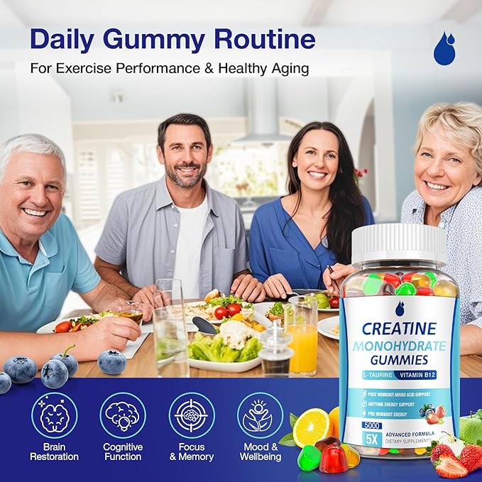 Creatine Gummies for Men &amp Women - Creatine Monohydrate Gummies 5g Muscle Builder Energy Boost &amp Pre-Workout Supplement Low Sugar Taurine Chewable Gummy 2 Pack