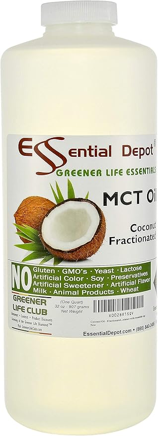 Coconut Oil - Fractionated - MCT (medium-chain triglycerides) - 5 x 1-Quart (32 oz) - liquid - Food Grade - Safety Sealed Resealable HDPE Container Microwave Safe (remove foil seal) Freezer Safe
