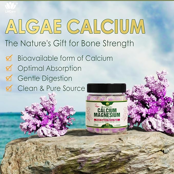 2 Pack - Plant Based Calcium Gummies 600mg with Vitamin D3 K2 Magnesium Zinc for Bone Strength Sugar Free Calcium Supplements for Women &amp Men (Certified Vegan) from Sustainably Organic Red Alga