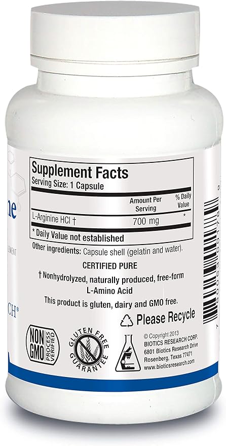 Biotics Research L Arginine Important Amino Acid Building Block for Muscles Exercise Performance Connective Tissue Support Nitric Oxide Booster Supports Cardiovascular Health 100 Capsules