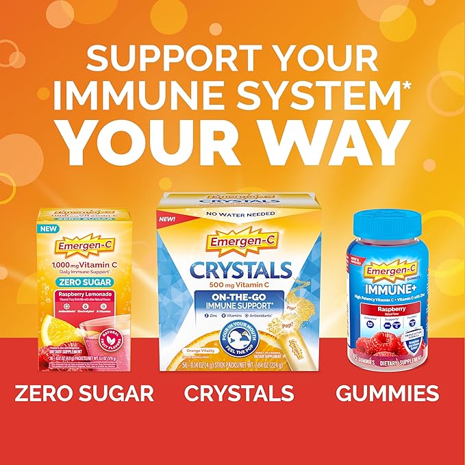 Emergen-C 1000mg Vitamin C Powder for Daily Immune Support Caffeine Free Vitamin C Supplements with Zinc and Manganese B Vitamins and Electrolytes Super Orange Flavor - 60 Count/2 Month Supply
