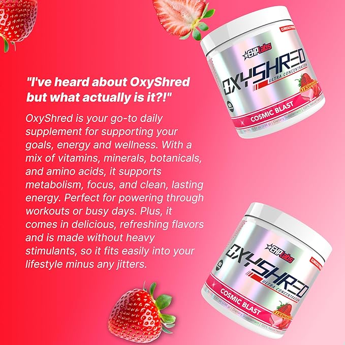 EHP Labs OxyShred Pre Workout Powder - Preworkout Powder with L Glutamine &amp Acetyl L Carnitine Energy Boost Drink - Cosmic Blast 60 Servings