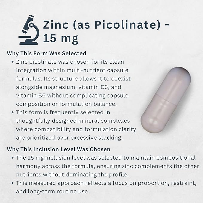 Magnesium Glycinate Complex 4-in-1 - Chelated Magnesium Bisglycinate (150 mg Elemental) with Zinc Picolinate Vitamin D3 &amp B6-120 Vegan Capsules Non-GMO - Men &amp Women