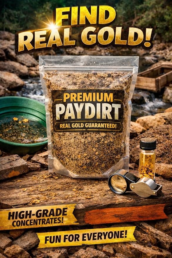 Paydirt 1-Pack – Highly Concentrated Nugget Pay Dirt Bag with Flakes Pickers &amp Possible Gemstones – Gold-Rich Panning Paydirt for at-Home Prospecting &amp Treasure Hunting