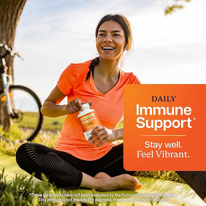 Purely Holistic Vitamin C 1000mg 365 Capsules 12 Month Supply 2 Stage Timed Release with Ascorbic Acid Rosehip &amp Acerola Cherry Bioflavonoid Immune System Support Vegan