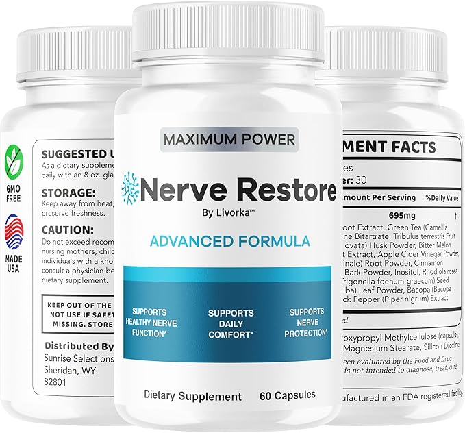 (5 Pack) Nerve Restore - Advanced Formula Capsules Natural Premium Formula Daily NerveRestore Pills Support Comfort Nerve Restored Vitamins Health Wellness 300 Capsules for 5 Months