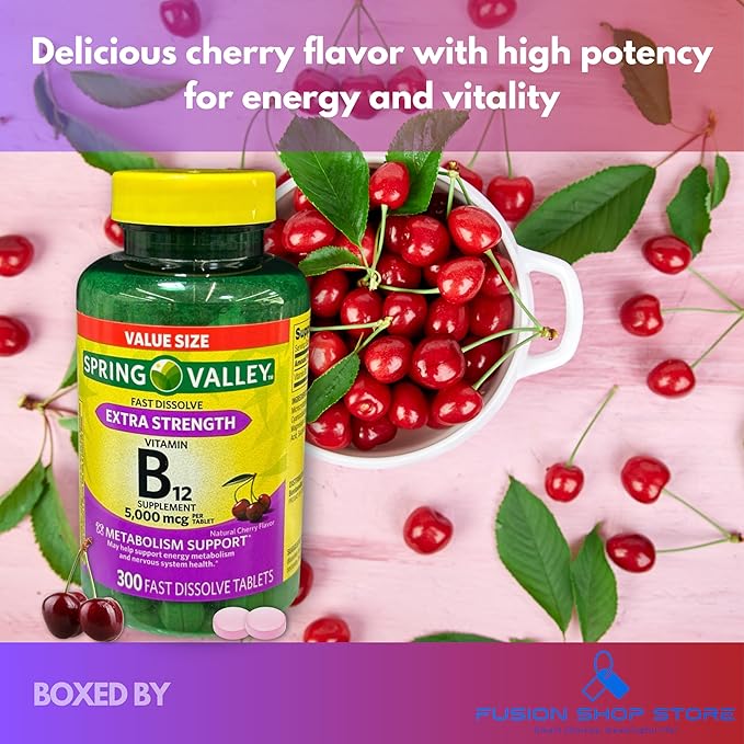 B12 Vitamins 5000mcg- Methylcobalamin Extra Strength Fast Dissolve Tablets Cherry Flavor 300 ct (Pack of 1) Boxed by Fusion Shop Store