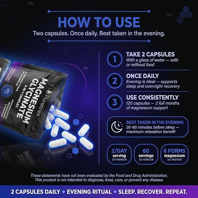 Magnesium Glycinate Complex 120 Vegan Capsules 9-in-1 Formula with 6 Advanced Forms Supports Muscle Performance Maximum Absorption