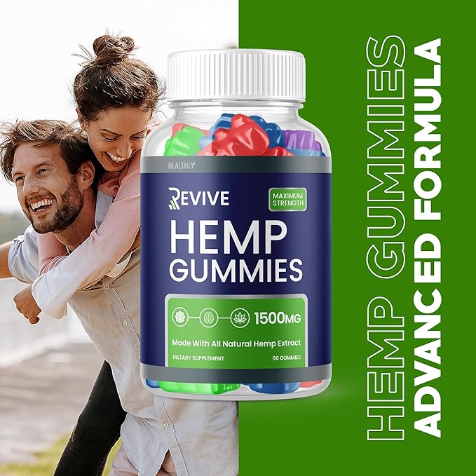 (2 Pack) Revive Gummies - Revive Hemp Gummies Premium Hemp Blend Revive Hemp Advanced Formula Hemp Extract Supplement Revive Hemp Gummy Big Size 25mg Per Gummy 1500mg Per Bottle New (120 Gummies)